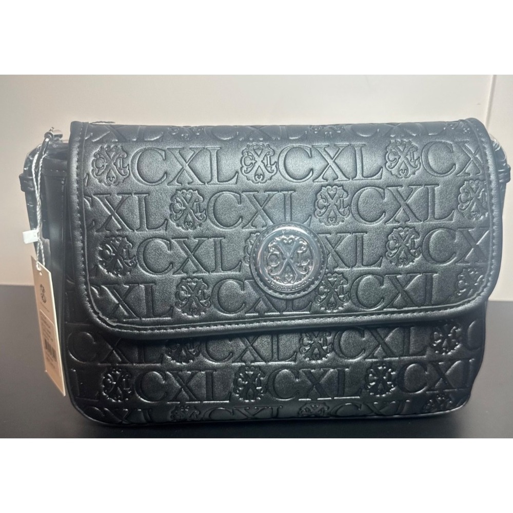 NWT | CXL by Christian Lacroix Clara Embossed Logo Shoulder Bag - Black